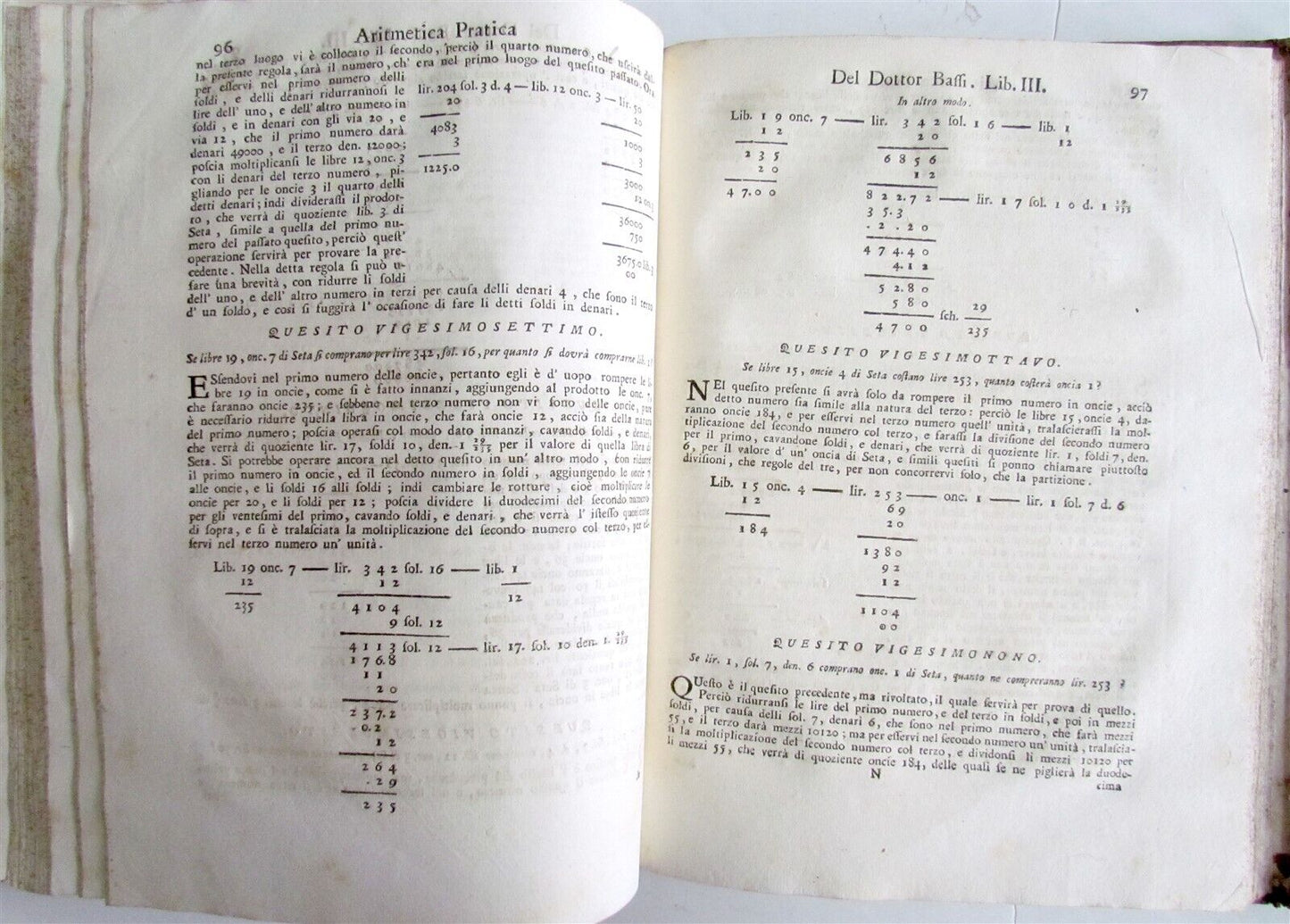 1765 Practical Arithmetic by Giulio Bassi 2 vols ARITMETICA PRACTICA MATHEMATICS