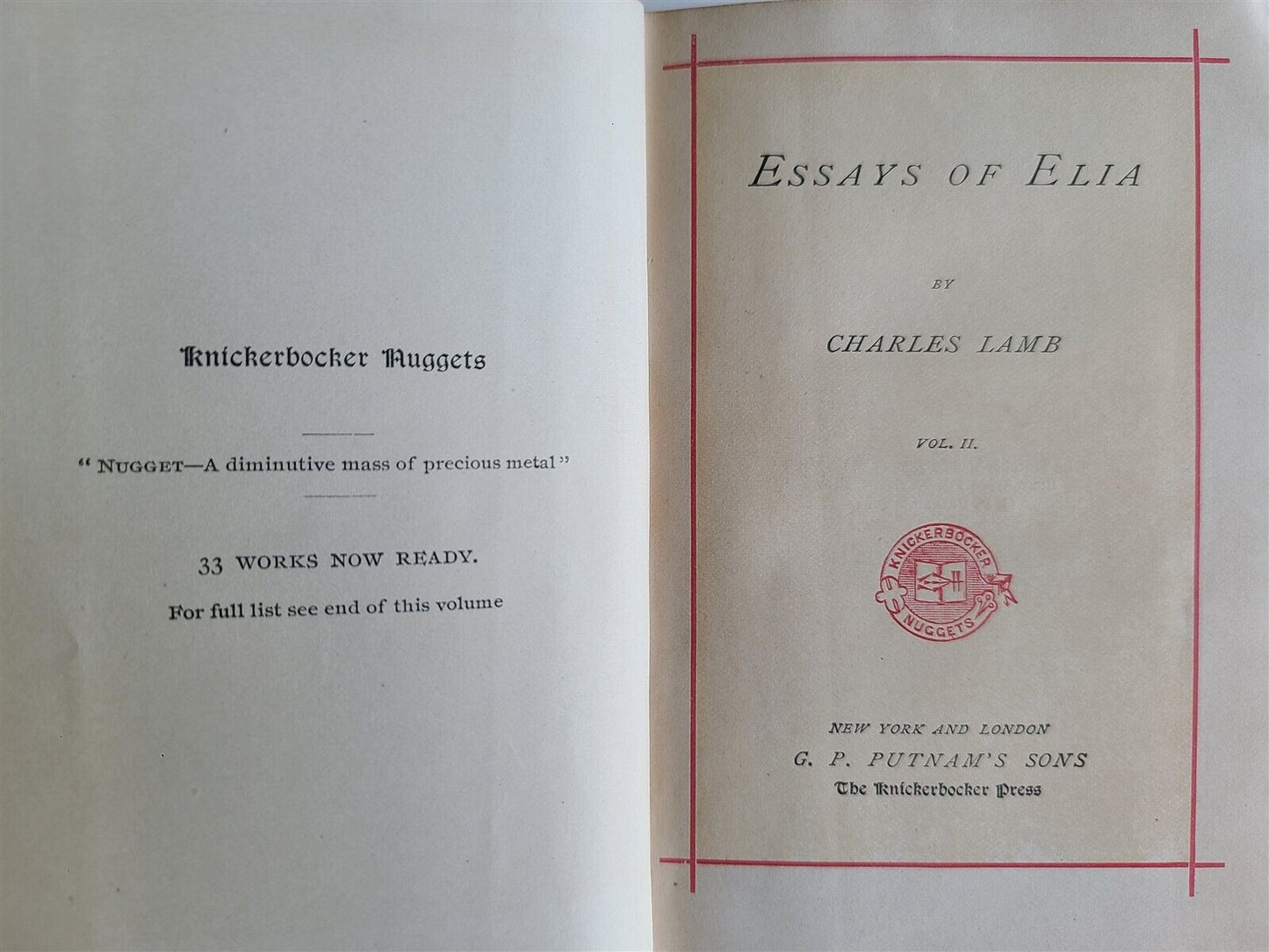 1900s ESSAYS of ELIA antique 2 VOLUMES in ENGLISH