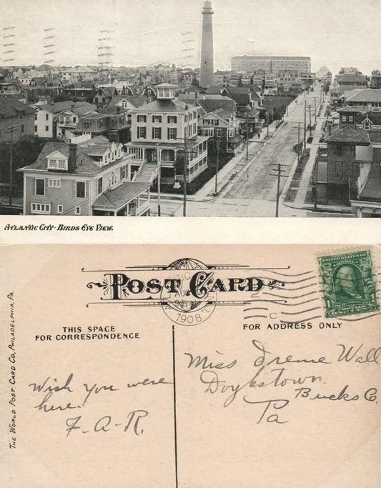 ATLANTIC CITY N.J. 1908 ANTIQUE POSTCARD