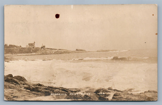 PEMAQUID POINT ME LIGHTHOUSE 1930 VINTAGE REAL PHOTO POSTCARD RPPC