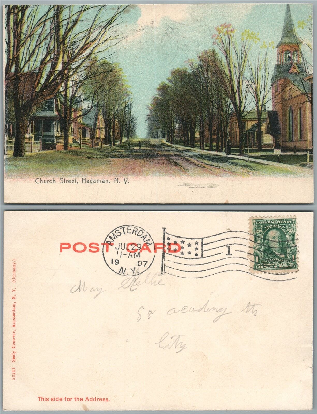 HAGAMAN N.Y. CHURCH STREET 1907 UNDIVIDED ANTIQUE POSTCARD