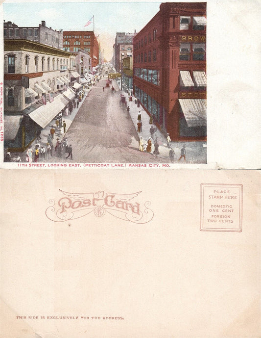 KANSAS CITY MO 11th STREET PETTICOAT LINE UNDIVIDED ANTIQUE POSTCARD