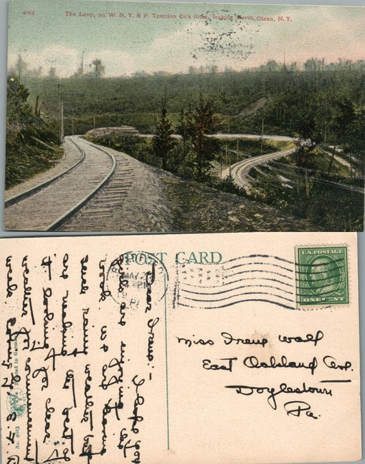 ANTIQUE POSTCARD W.N.Y. & P. TRACTION CO'S LINES OLEAN N.Y. railroad railway