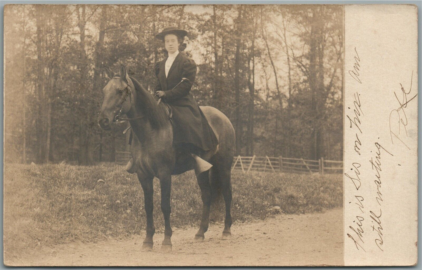 LADY ON THE HORSE ANTIQUE REAL PHOTO POSTCARD RPPC