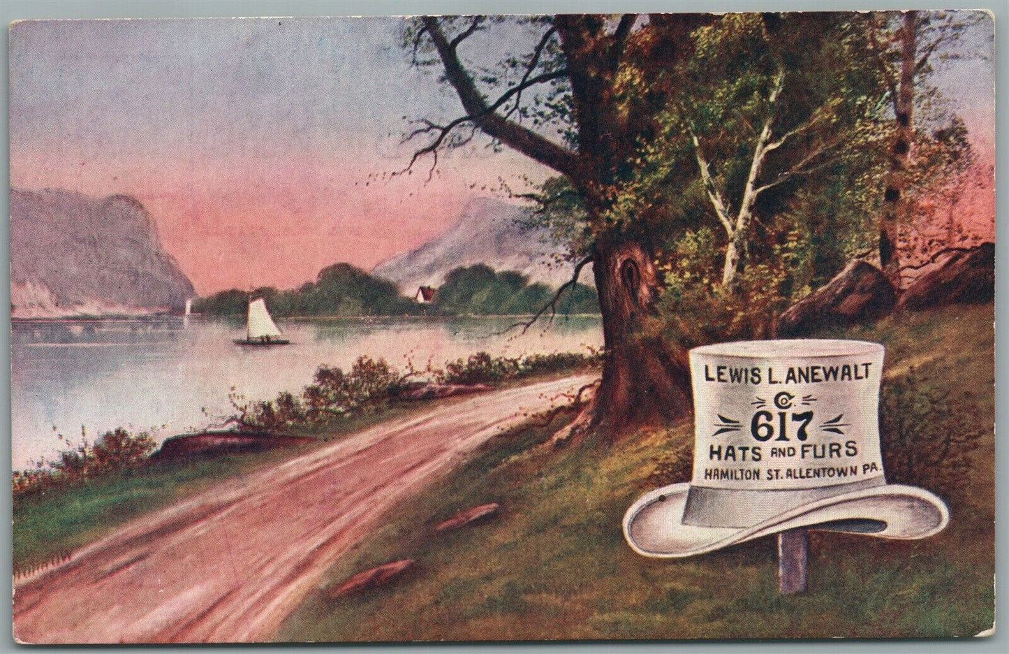 ALLENTOWN PA LEWIS L. ANEWALT STETSON HATS & FURS ADVERTISING ANTIQUE POSTCARD