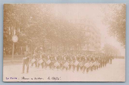 LE HAVRE FRANCE WWI MILITARY PARADE ANTIQUE REAL PHOTO POSTCARD RPPC