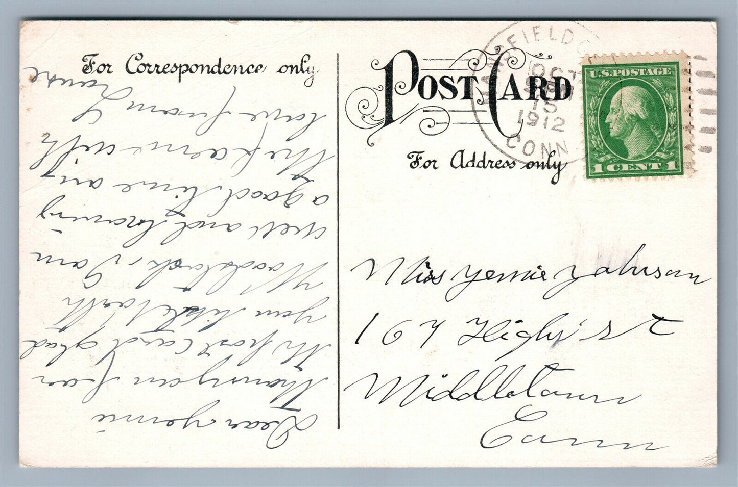 WILLIMANTIC CT ST. JOSEPH HOSPITAL 1912 ANTIQUE POSTCARD