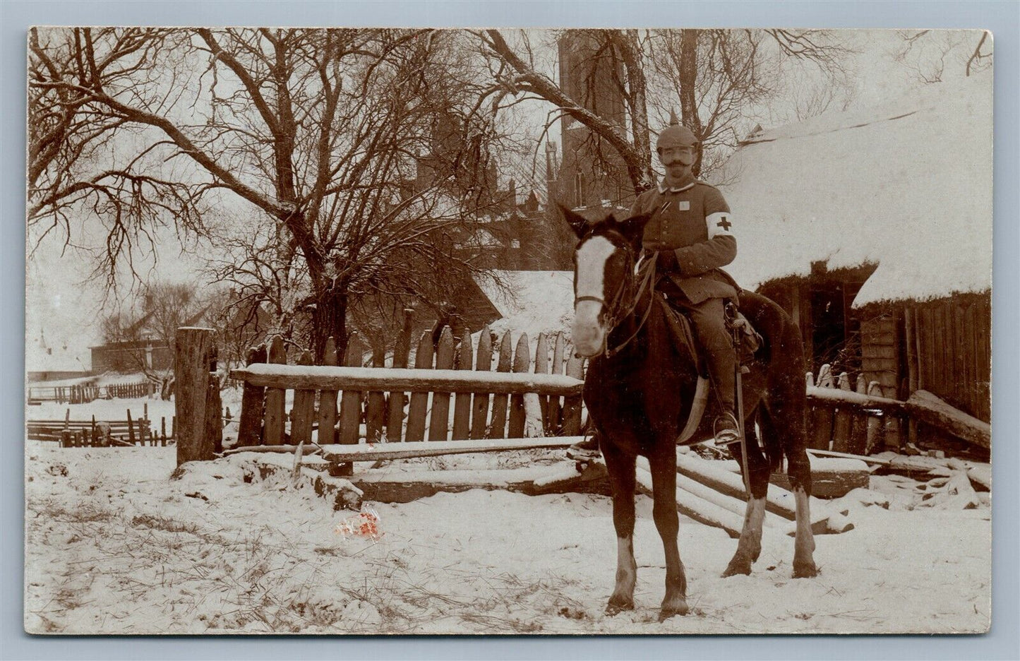 GERMAN RED CROSS OFFICER on HORSE ANTIQUE REAL PHOTO POSTCARD RPPC