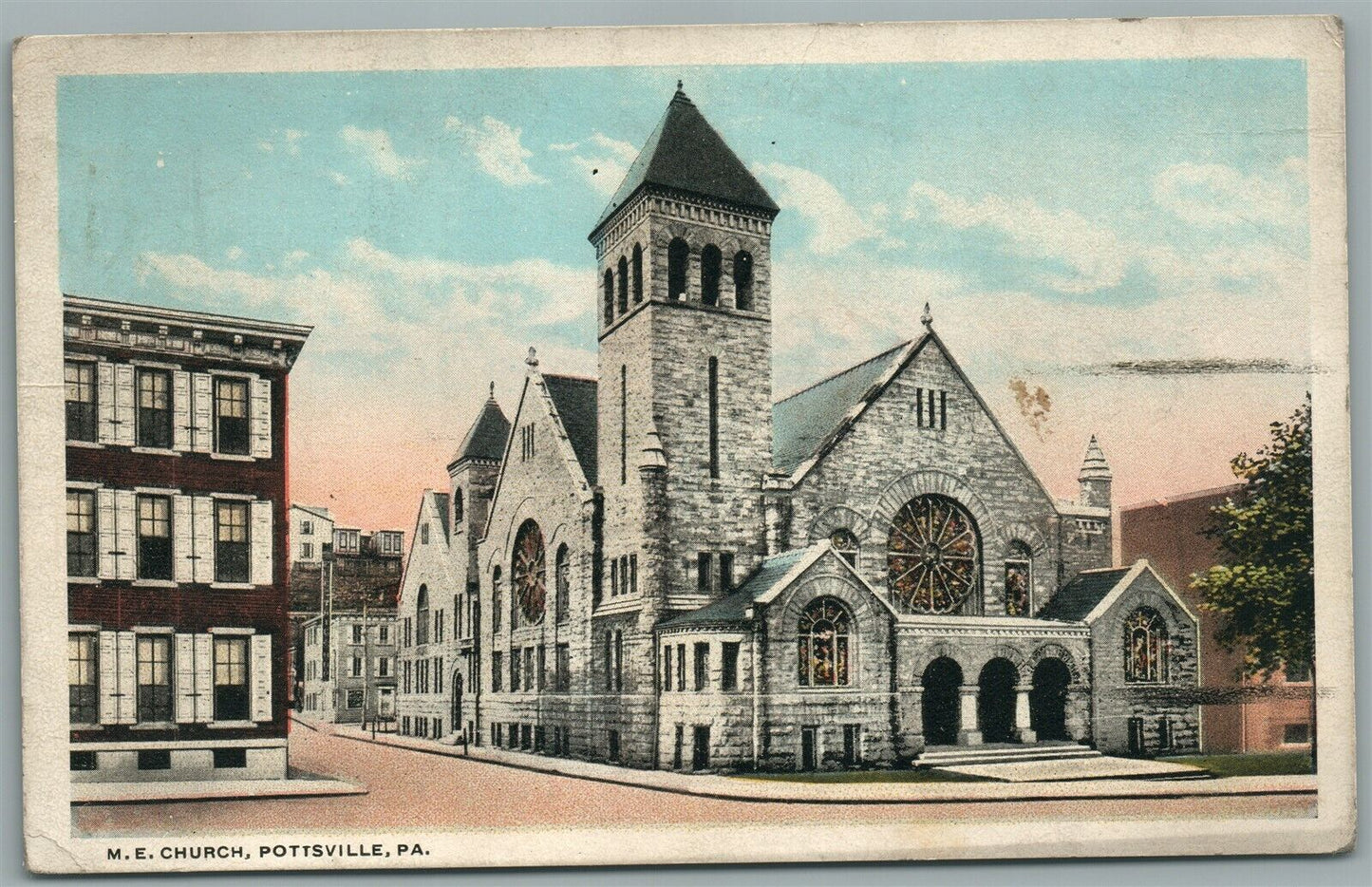 POTTSVILLE PA M.E. CHURCH 1920 ANTIQUE POSTCARD