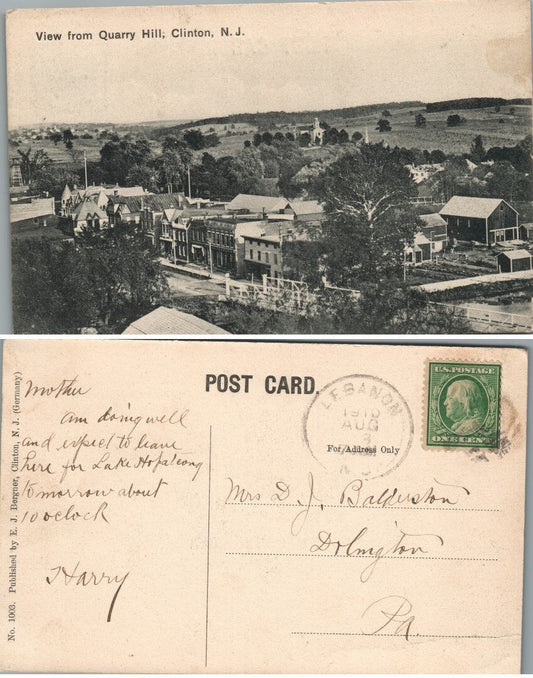 ANTIQUE 1910 POSTCARD VIEW FROM QUARRY HILL CLINTON N.J.