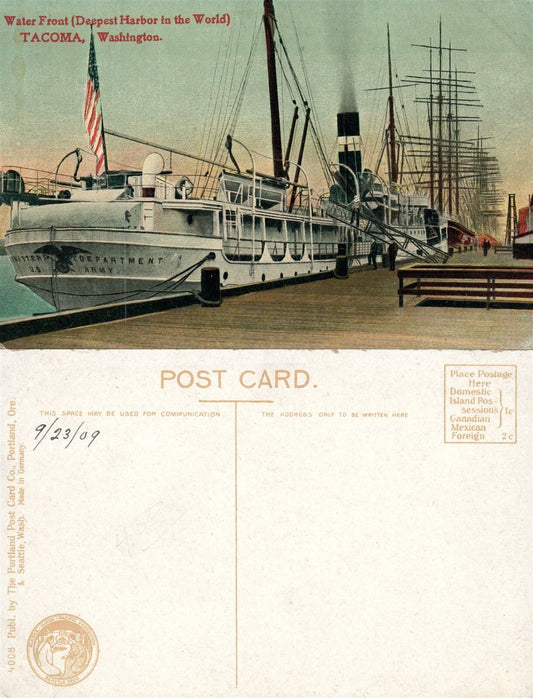 TACOMA WA HARBOR WATER FRONT ANTIQUE POSTCARD SHIP