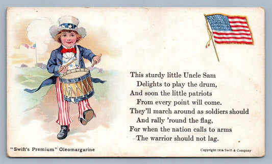 LITTLE UNCLE SAM w/ DRUM ANTIQUE OLEOMARGARINE ADVERTISING POSTCARD PATRIOTIC