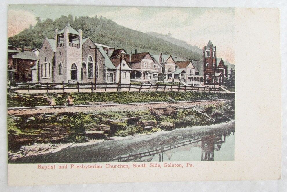 ANTIQUE POSTCARD BAPTIST & PRESBYTERIAN CHURCHES GALETON PA