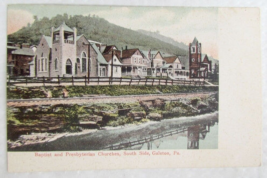 ANTIQUE POSTCARD BAPTIST & PRESBYTERIAN CHURCHES GALETON PA