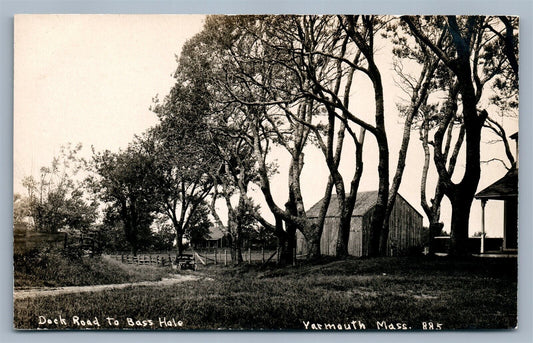 YARMOUTH MA DOCK ROAD TO BASS HALE ANTIQUE REAL PHOTO POSTCARD RPPC