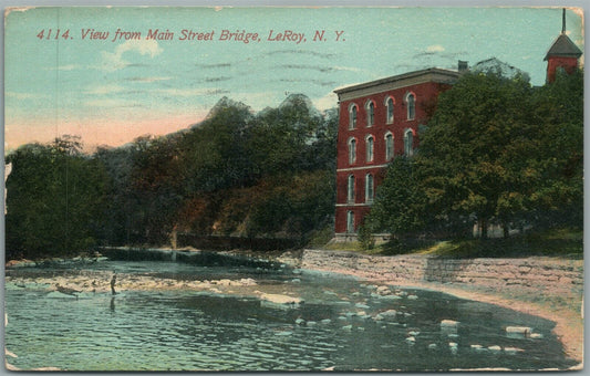 LeROY NY VIEW FROM MAIN STREET BRIDGE ANTIQUE POSTCARD