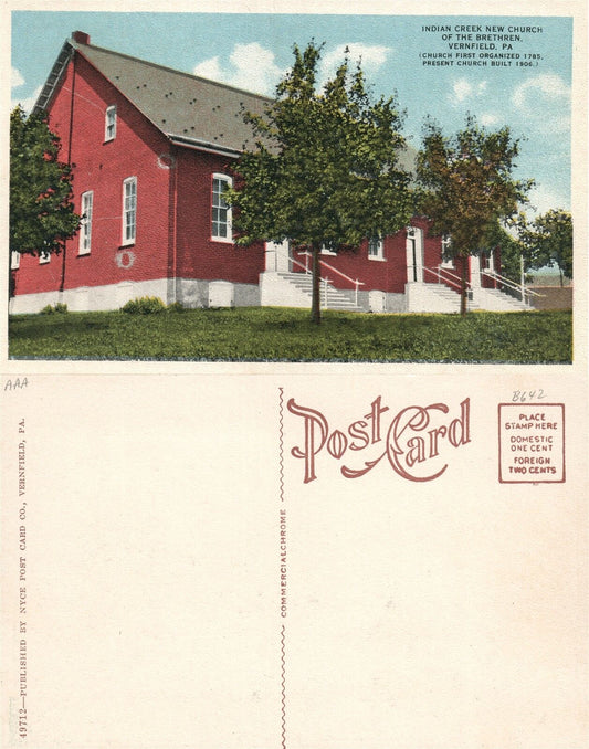 VERNFIELD PA INDIAN CREEK NEW CHURCH OF BRETHREN ANTIQUE POSTCARD