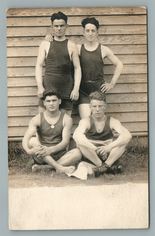 GROUP OF YOUNG ATHLETS ANTIQUE REAL PHOTO POSTCARD RPPC