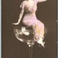 LADY on GLASS RIM DRINKING PHOTOMONTAGE ANTIQUE real photo POSTCARD RPPC