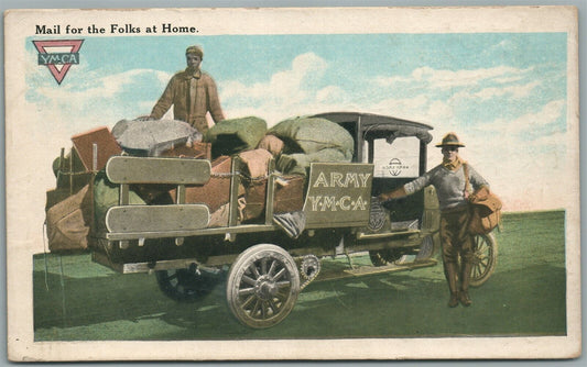 US ARMY YMCA MAIL TRUCK ANTIQUE POSTCARD