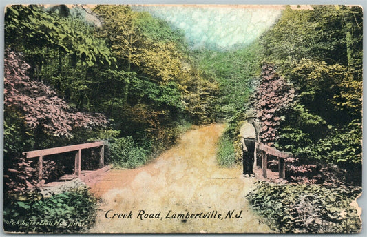 LAMBERTVILLE NJ CREEK ROAD 1909 ANTIQUE POSTCARD