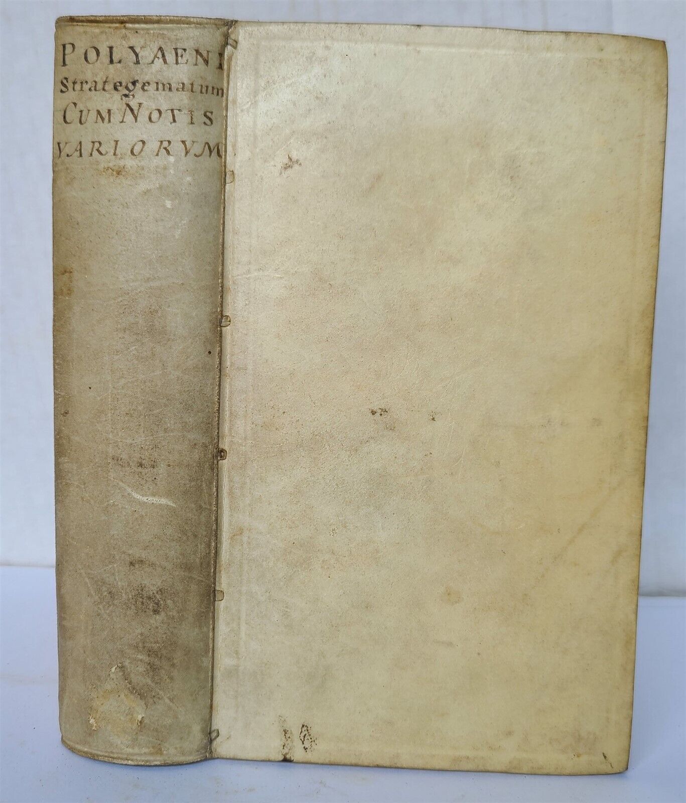 1691 STRATAGEMS in WAR by POLYAENUS antique VELLUM BINDING