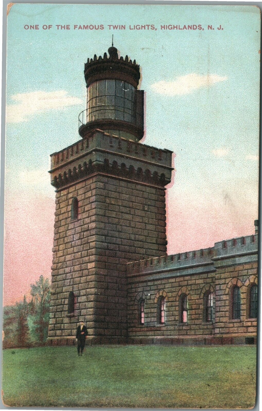 HIGHLANDS NJ ONE OF THE FAMOUS TWIN LIGHTS ANTIQUE POSTCARD