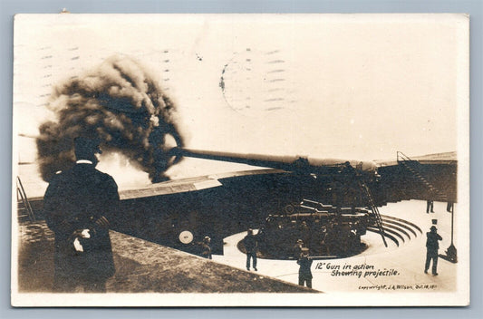 AMERICAN ARTILLERY 12" GUN IN ACTION 1911 ANTIQUE REAL PHOTO POSTCARD RPPC
