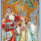 SANTA CHRISTMAS ANTIQUE 1908 EMBOSSED POSTCARD w/ ANGLE GIRL