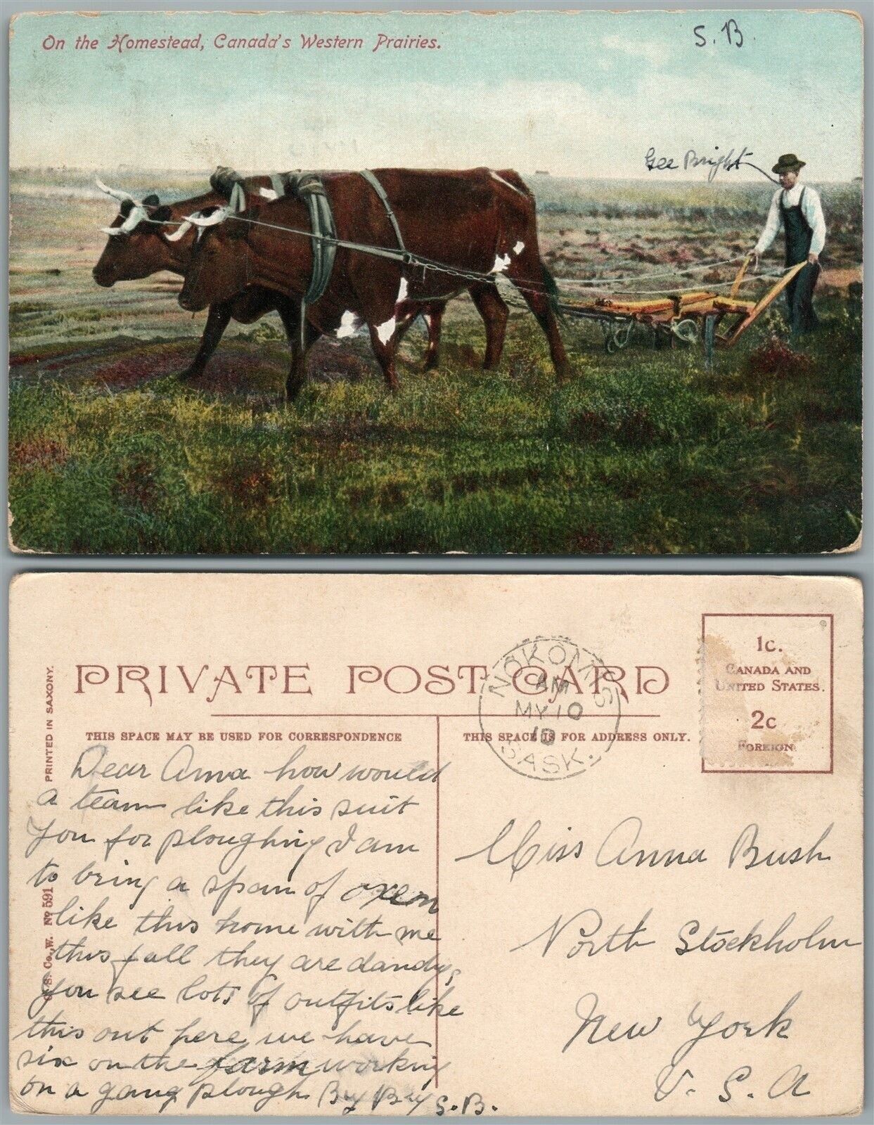 CANADA'S WESTERN PRAIRIES on HOMESTEAD ANTIQUE POSTCARD