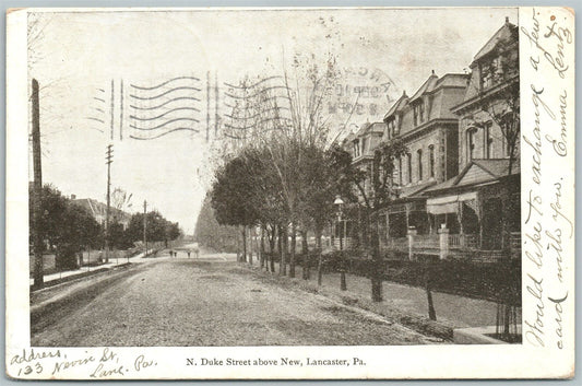 LANCASTER PA N.DUKE STREET UNDIVIDED 1906 ANTIQUE POSTCARD