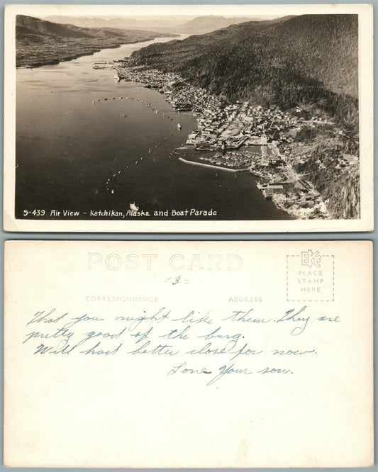 KETCHIKAN ALASKA & BOAT PARADE VINTAGE REAL PHOTO POSTCARD RPPC