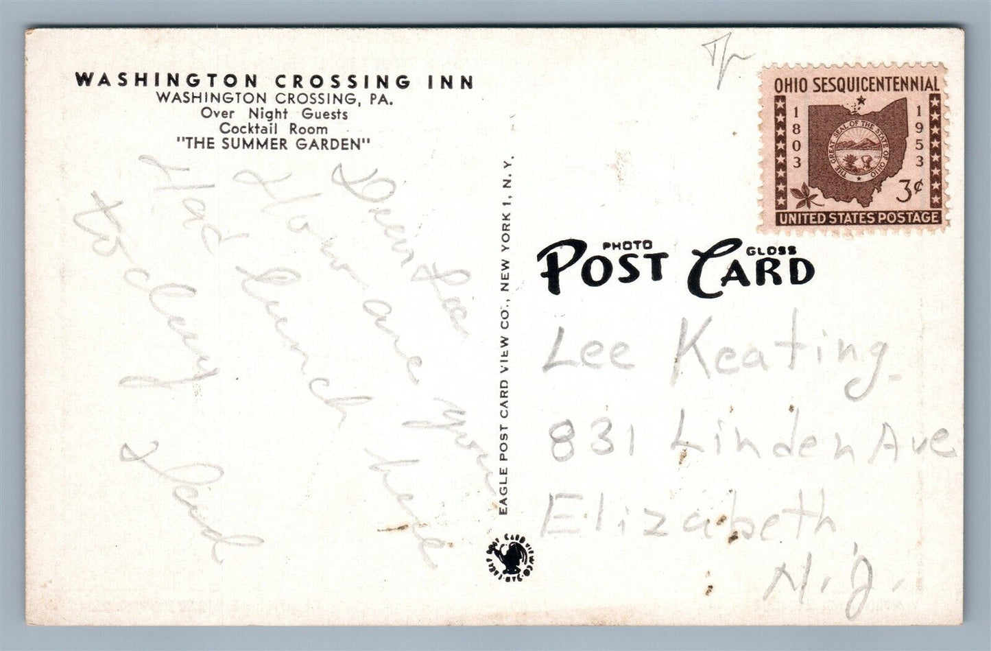 WASHINGTON CROSSING INN BUCKS COUNTY PA ANTIQUE POSTCARD