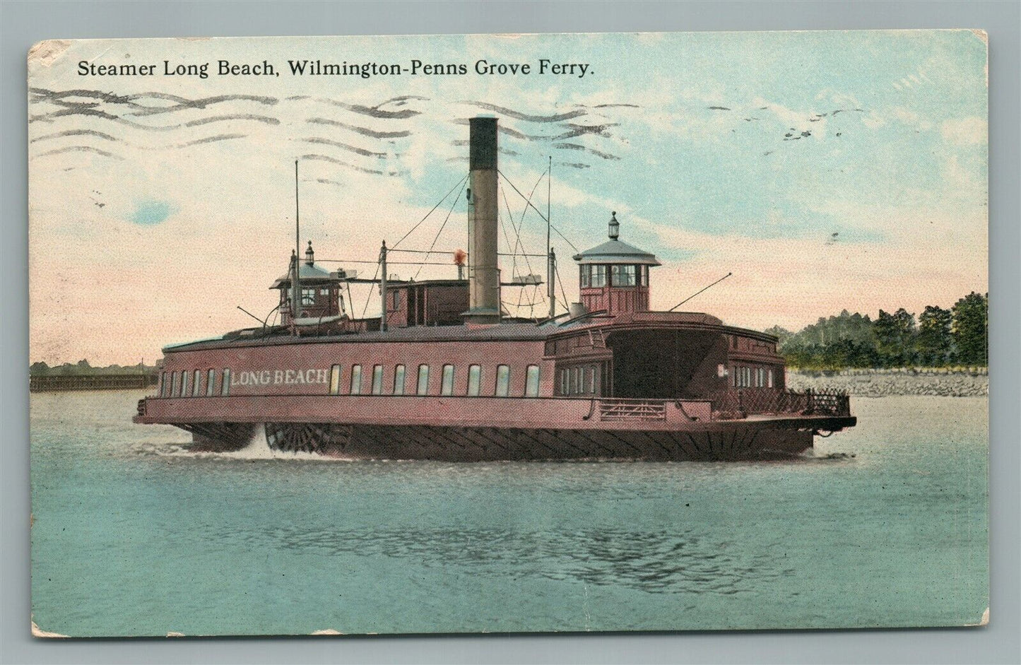 WILMINGTON PENNS GROVE FERRY STEAMER LONG BEACH ANTIQUE POSTCARD