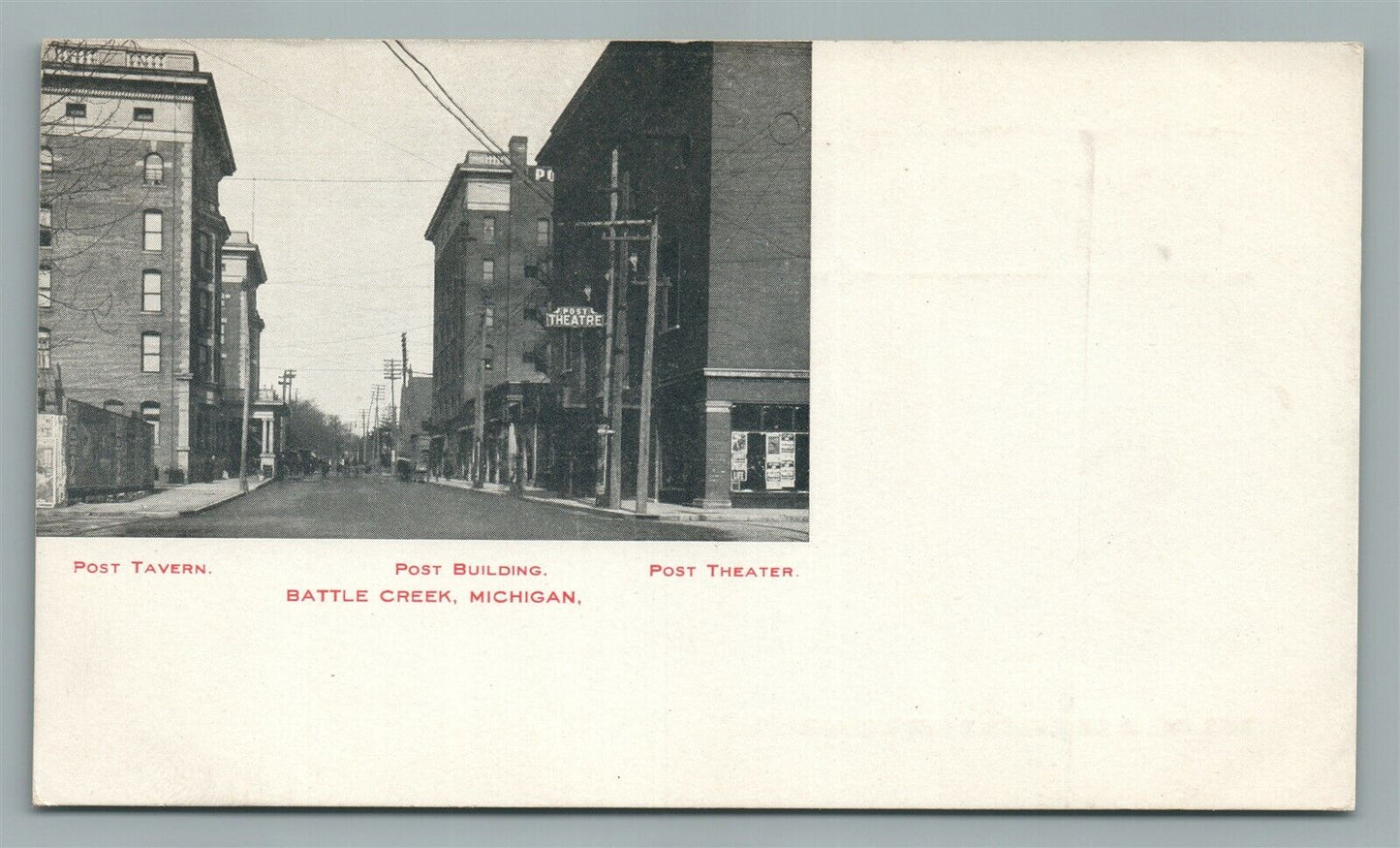 BATTLE CREEK MI POST TAVERN THEATER ANTIQUE POSTCARD