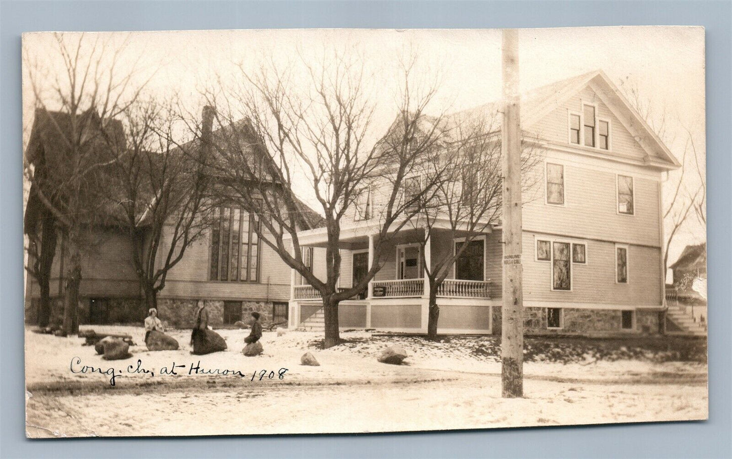 HURON SD CONGREGATIONAL CHURCH 1908 ANTIQUE REAL PHOTO POSTCARD RPPC