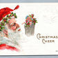 CHRISTMAS CHEER ANTIQUE EMBOSSED POSTCARD w/ SANTA