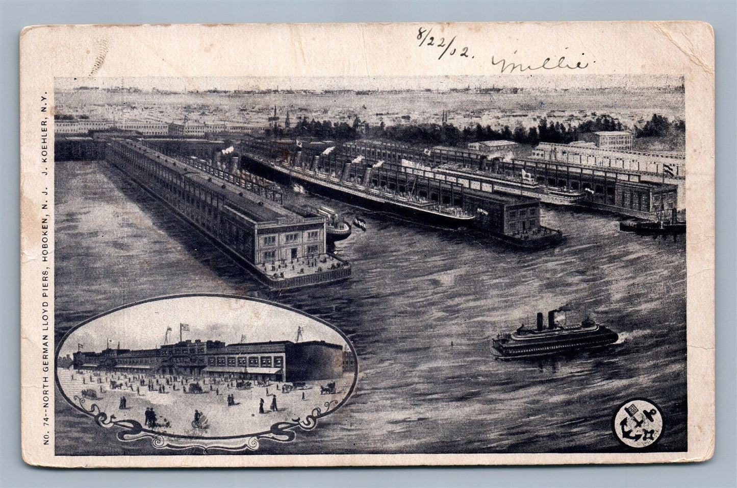 HOBOKEN NJ NORTH GERMAN LLOYD PIERS ANTIQUE POSTCARD by J.KOEHLER