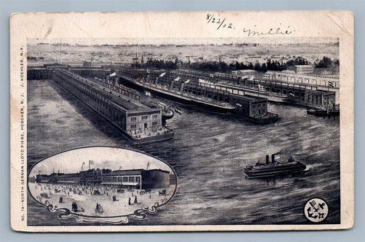 HOBOKEN NJ NORTH GERMAN LLOYD PIERS ANTIQUE POSTCARD by J.KOEHLER
