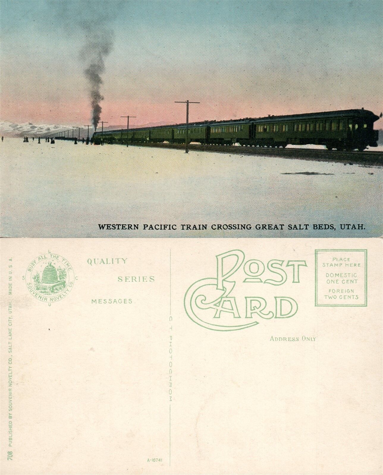 WESTERN PACIFIC TRAIN CROSSING GREAT SALT BEDS ANTIQUE POSTCARD railroad railway