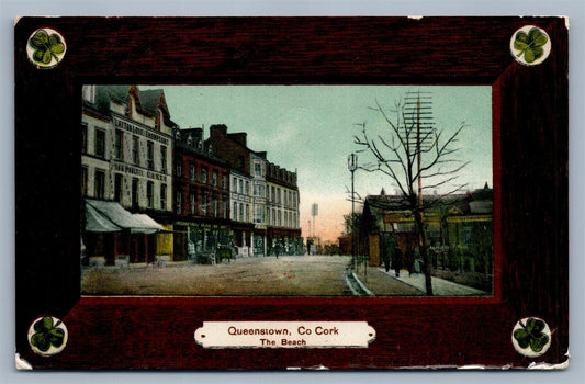 QUEENSTOWN CO CORK THE BEACH ENGLAND ANTIQUE POSTCARD