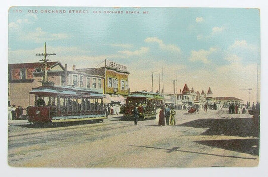 VINTAGE POSTCARD OLD ORCHARD STREET OLD ORCHARD BEACH ME trolley SEA SIDE PARK