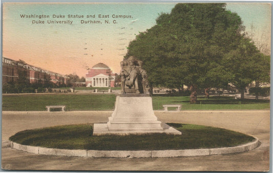 DURHAM NC WASHINGTON DUKE STATUE DUKE UNIVERSITY CAMPUS ANTIQUE POSTCARD