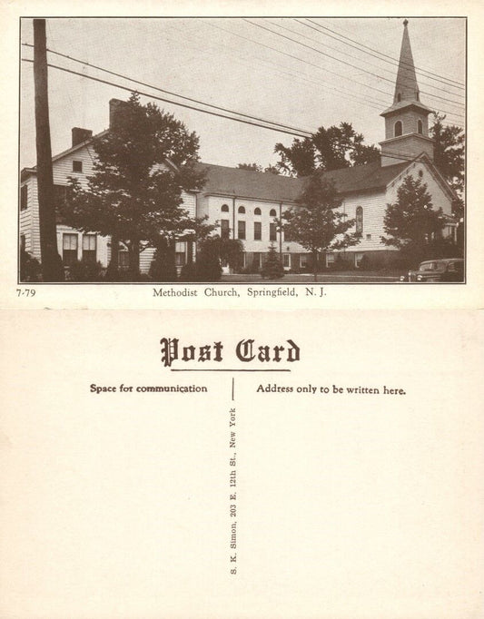 SPRINGFIELD N.J. METHODIST CHURCH ANTIQUE POSTCARD