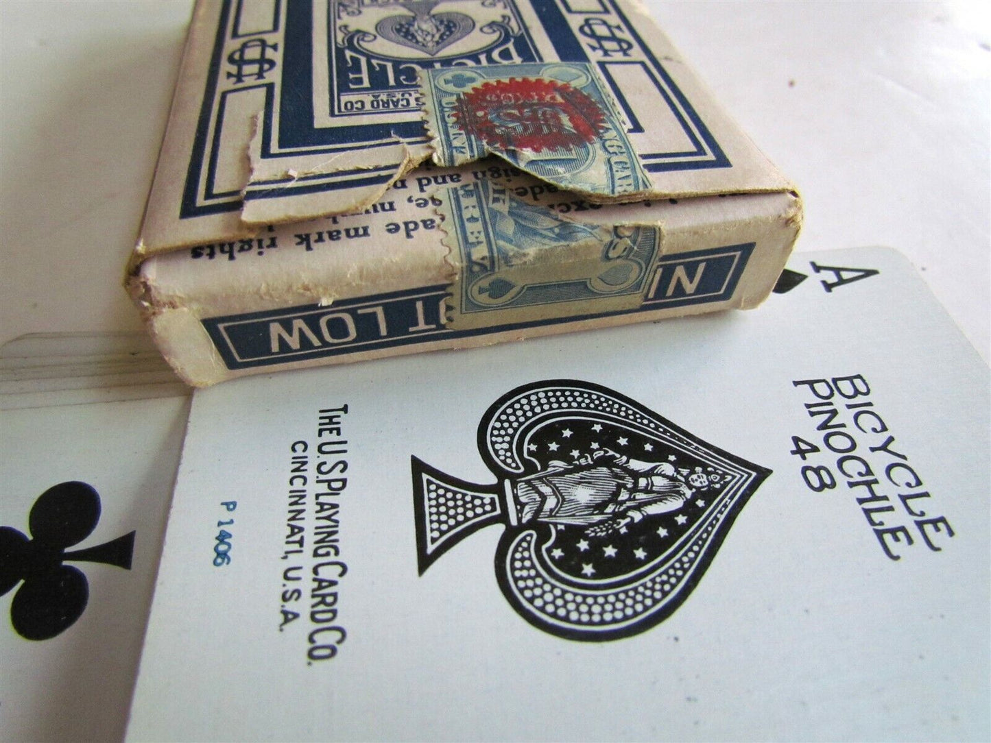 BICYCLE PINOCHLE ANTIQUE PLAYING CARDS w/ BOX & TAX STAMP