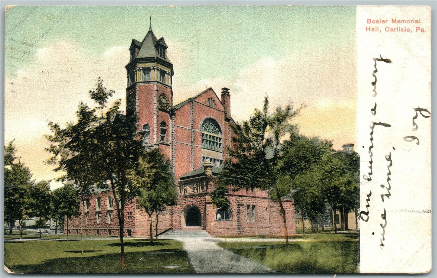 CARLISLE PA BOSLER MEMORIAL HALL UNDIVIDED 1907 ANTIQUE POSTCARD