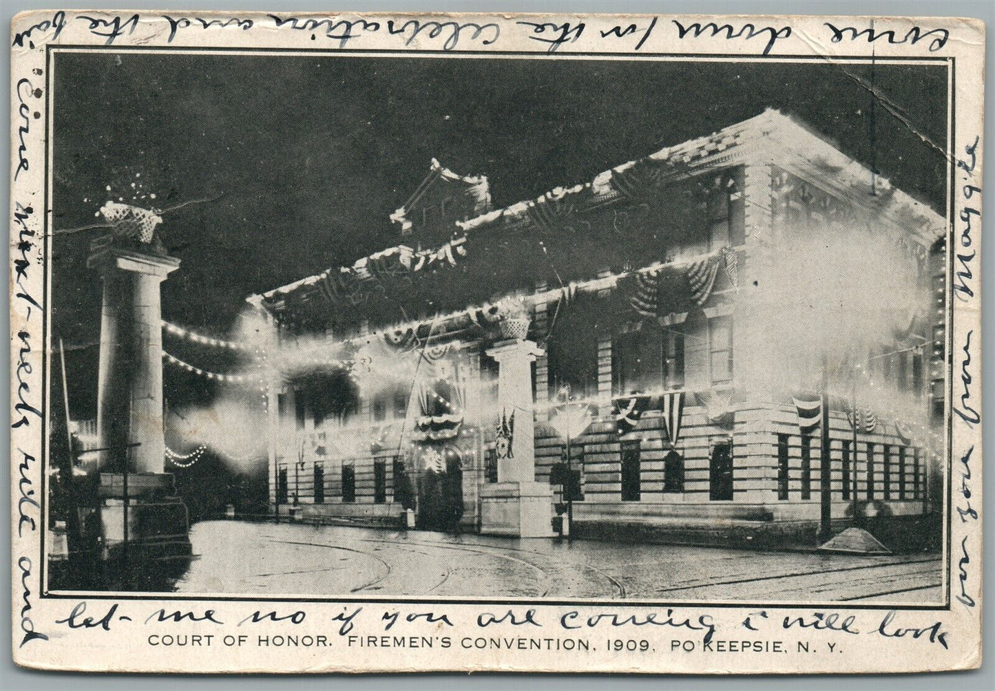POUGHKEEPSIE NY COURT OF HONOR FIREMEN'S CONVENTION 1909 ANTIQUE POSTCARD