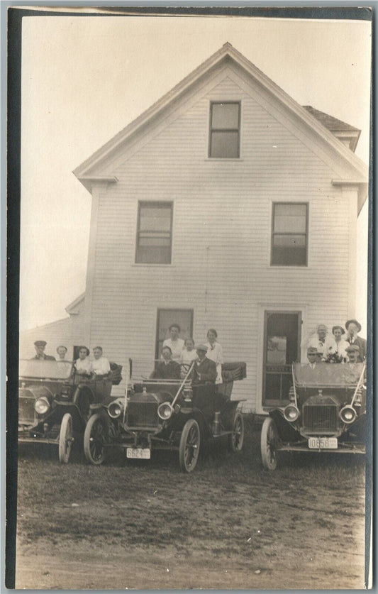 3 FAMILIES VINTAGE CARS ANTIQUE REAL PHOTO POSTCARD RPPC
