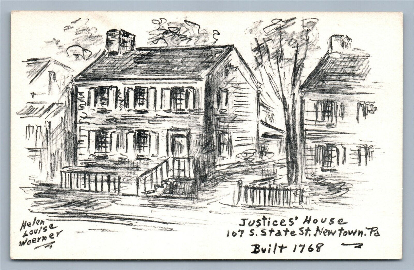 NEWTOWN BUCKS COUNTY PA JUSTICES' HOUSE STATE STR. VINTAGE POSTCARD