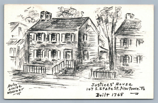 NEWTOWN BUCKS COUNTY PA JUSTICES' HOUSE STATE STR. VINTAGE POSTCARD